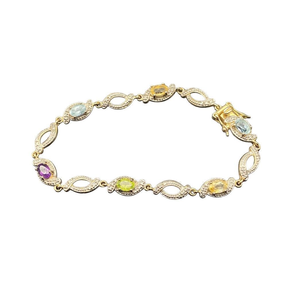 Ross Simons 925 Vermeil Amethyst Peridot Topaz Diamond Accent Bracelet